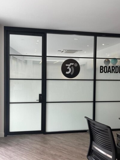 Boardroom frosted glass and branding NYC