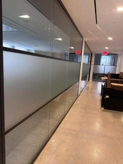 Corridor privacy glass walls film NYC