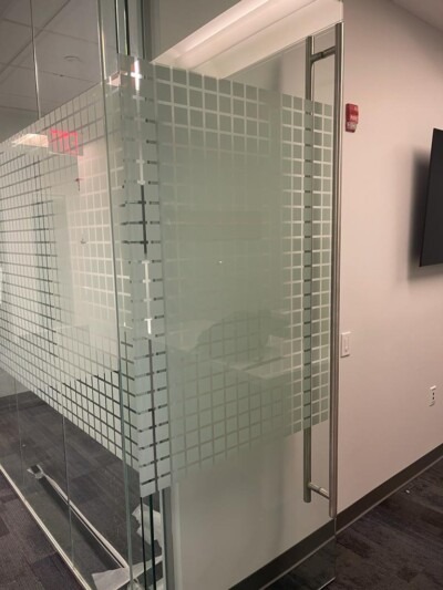 Decorative grid pattern film on glass NYC