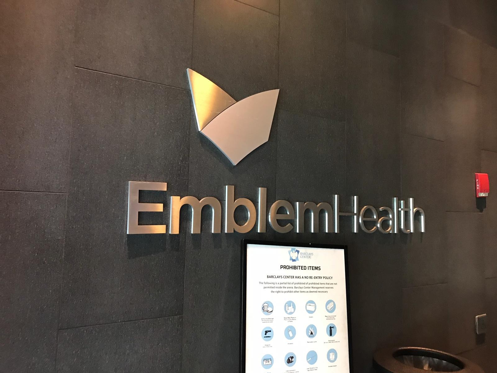 Corporate lobby dimensional signage EmblemHealth NYC