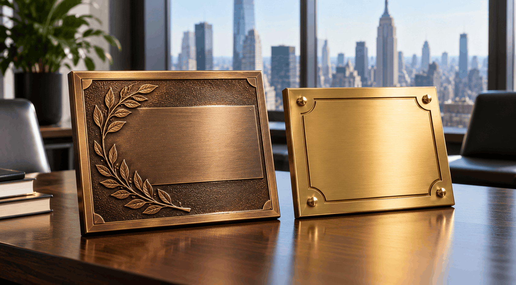 Custom plaques made from bronze, brass, aluminum, and acrylic materials